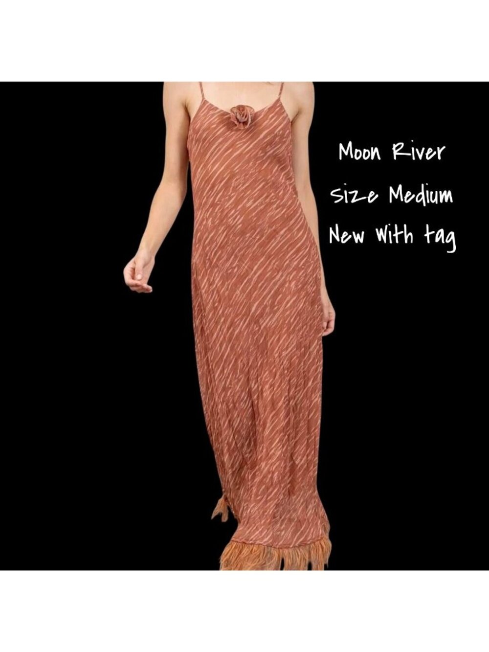 New Moon River Sleeveless Maxi Dress in Orange - Size Medium New with Tags